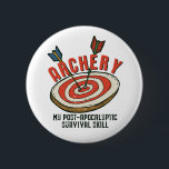 Funny Archery My Post-Apocalyptic Survival Skill Button<br><div class="desc">Archery ist meine postapokalyptische Überlebensfähigkeit. Funny Archery Design für Bogenschützen, die Liebe schießen Pfeil auf Bullseye Ziel. Coole und phantastische Ware für Bogenschützenmitglieder und Jäger, die noch Jagdbogen benutzen. Ideal für Sportler, Pfeilschiefer und Fans dieses mittelalterlichen Sports. Vintage und retro grafische Darstellung des Pfeils auf bulleye Ziel mit lustigem Zitat...</div>