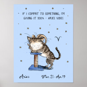Funny Aries Poster Zodiac Cat Star Schild Plakat