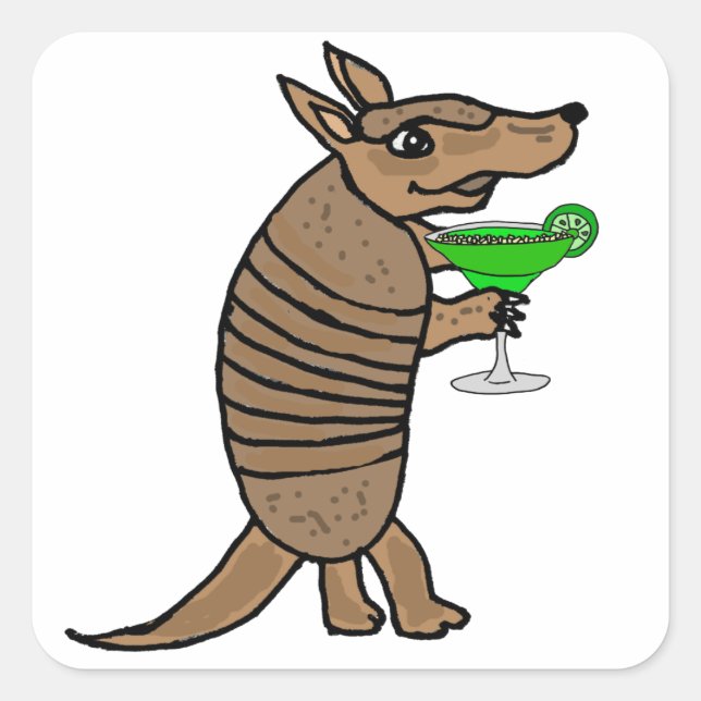 Funny Armadillo Drink Margarita Art Quadratischer Aufkleber (Vorderseite)