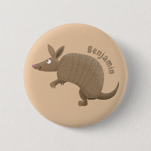 Funny armadillo Happy Cartoon Illustration Button
