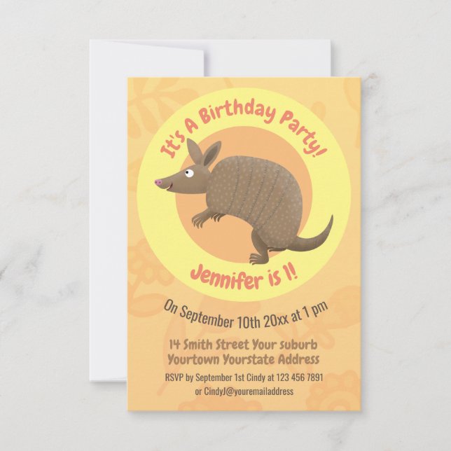 Funny armadillo Happy Cartoon Illustration Einladung (Vorderseite)