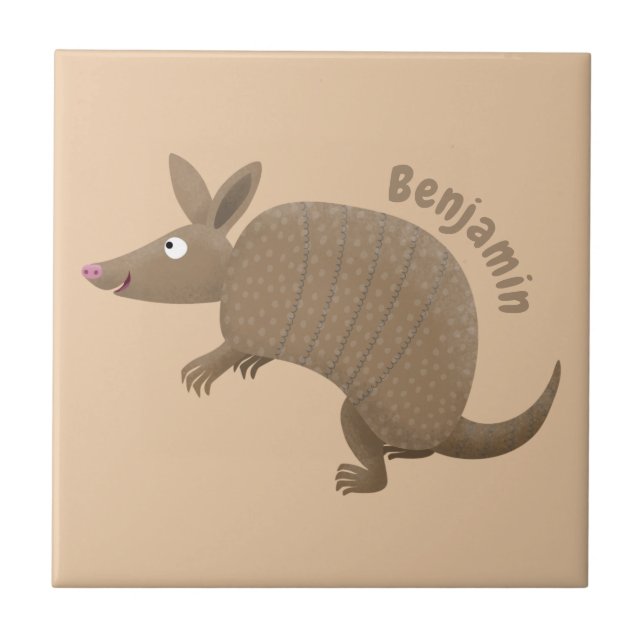 Funny armadillo Happy Cartoon Illustration Fliese (Vorderseite)