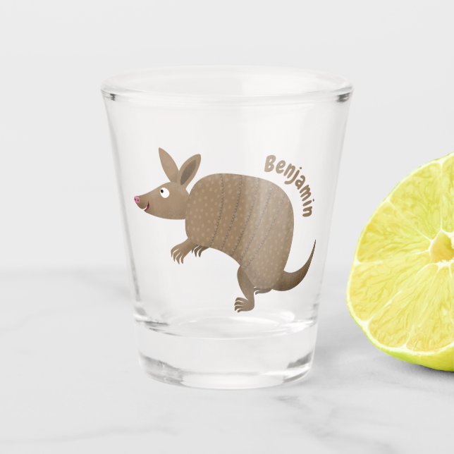 Funny armadillo Happy Cartoon Illustration Schnapsglas (Vorderseite)