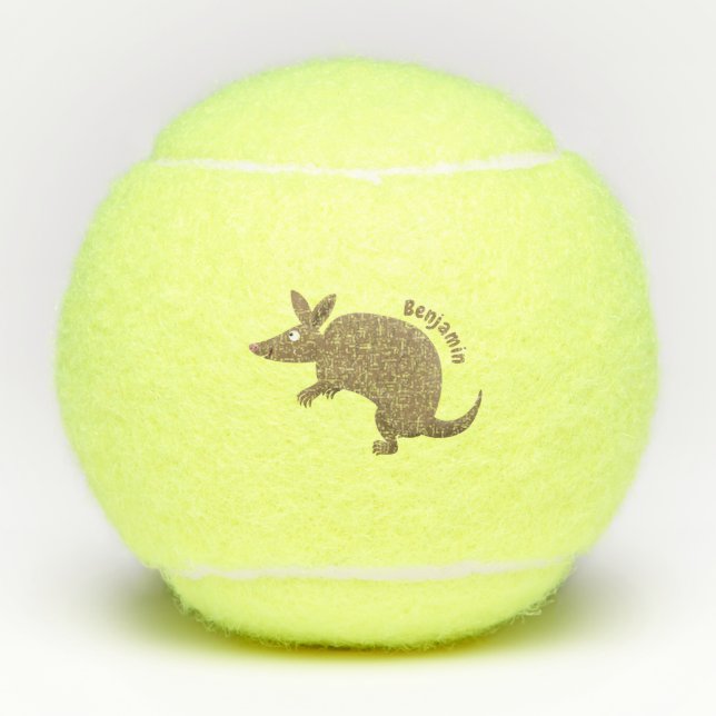 Funny armadillo Happy Cartoon Illustration Tennisbälle (Vorderseite)