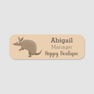 Funny armadillo Happy Cartoon personalisiert Namensschild
