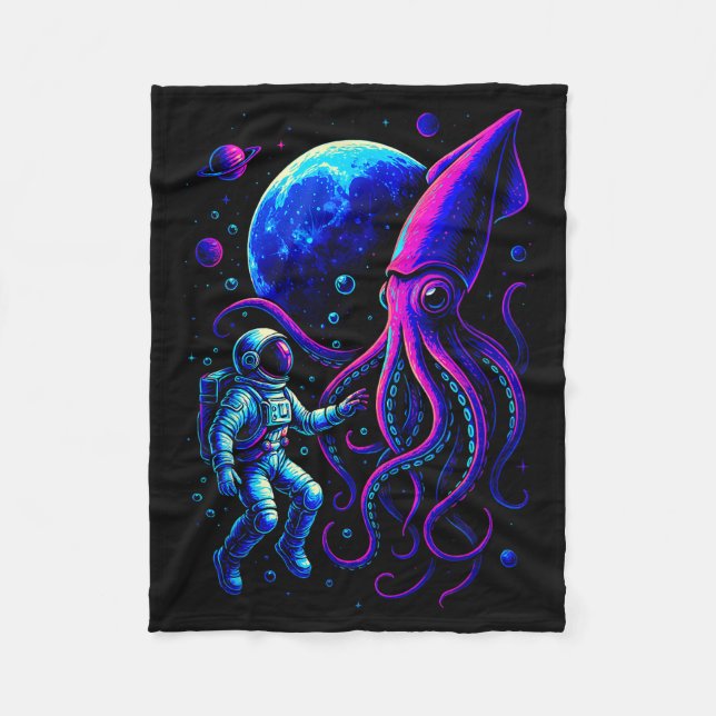 Funny Astronaut And Squid In Underwater Space With Fleecedecke (Vorderseite)