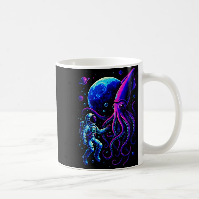 Funny Astronaut And Squid In Underwater Space With Kaffeetasse (Rechts)