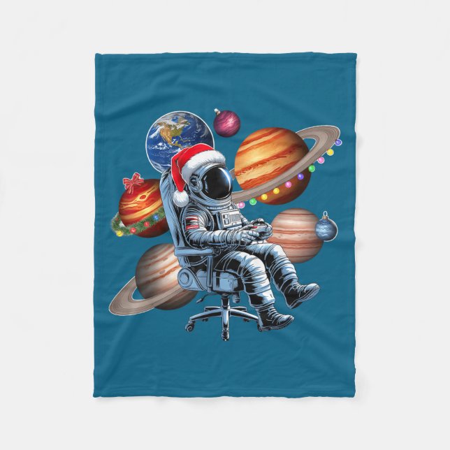 Funny Astronaut Christmas Space Lights Santa Hat P Fleecedecke (Vorderseite)