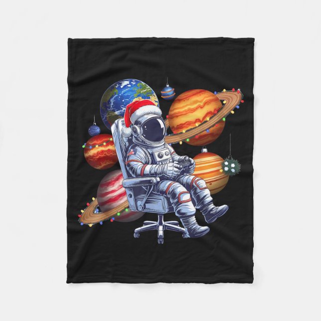 Funny Astronaut Christmas Space Lights Santa Hat P Fleecedecke (Vorderseite)