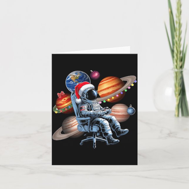 Funny Astronaut Christmas Space Lights Santa Hat P Karte (Vorderseite)