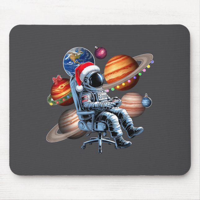 Funny Astronaut Christmas Space Lights Santa Hat P Mousepad (Vorne)