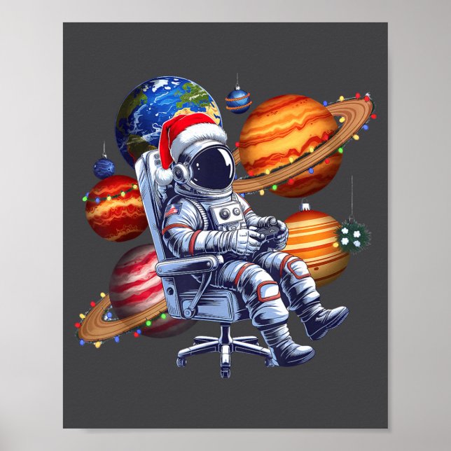 Funny Astronaut Christmas Space Lights Santa Hat P Poster (Vorne)
