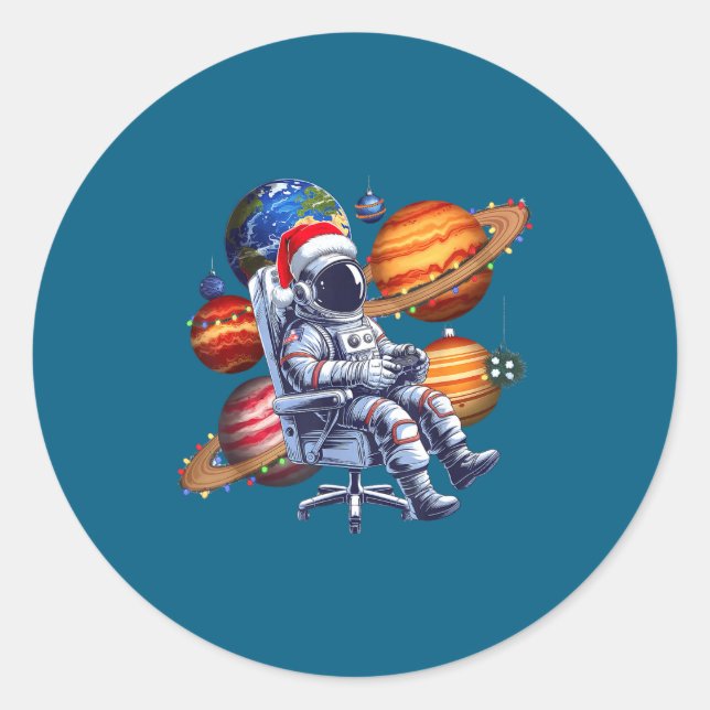 Funny Astronaut Christmas Space Lights Santa Hat P Runder Aufkleber (Vorderseite)