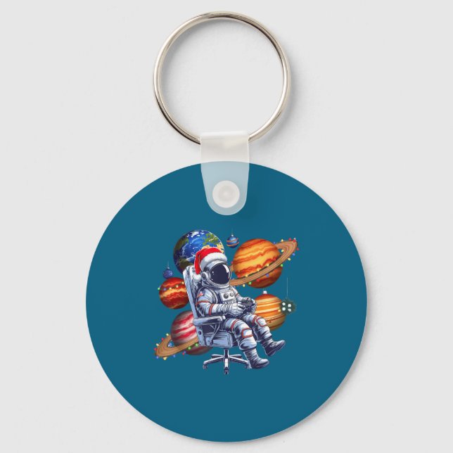 Funny Astronaut Christmas Space Lights Santa Hat P Schlüsselanhänger (Vorderseite)