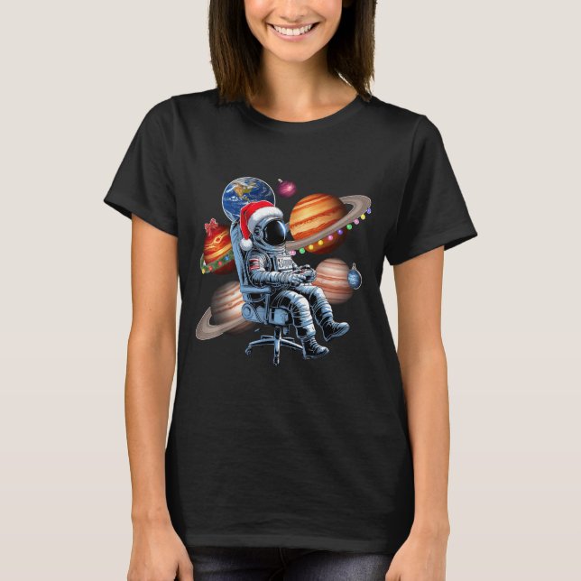 Funny Astronaut Christmas Space Lights Santa Hat P T-Shirt (Vorderseite)