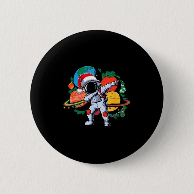 Funny Astronaut Christmas Space Planets Santa Hat  Button (Vorderseite)