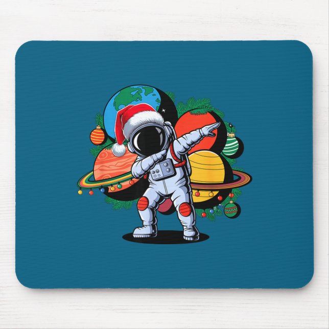 Funny Astronaut Christmas Space Planets Santa Hat  Mousepad (Vorne)