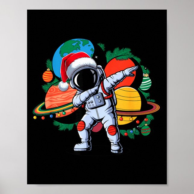 Funny Astronaut Christmas Space Planets Santa Hat  Poster (Vorne)