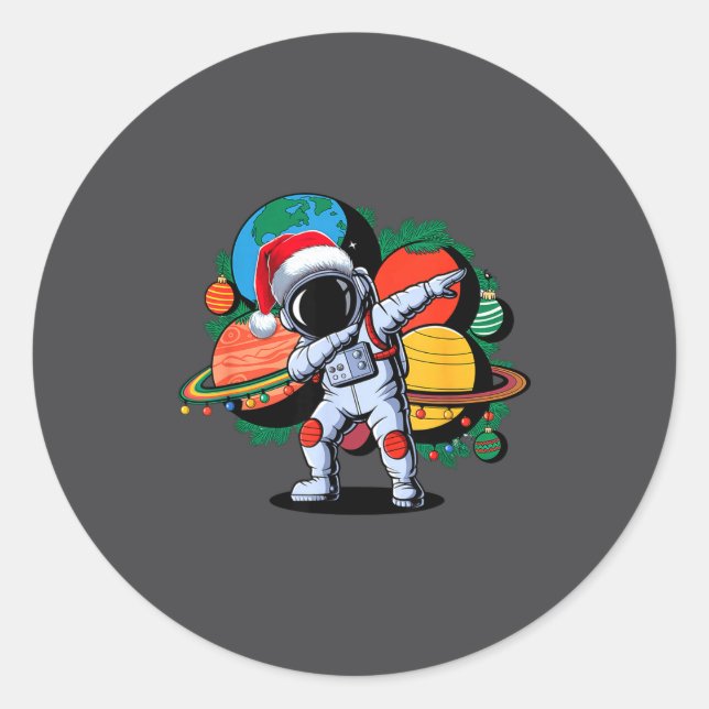 Funny Astronaut Christmas Space Planets Santa Hat  Runder Aufkleber (Vorderseite)