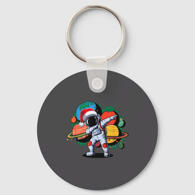 Funny Astronaut Christmas Space Planets Santa Hat  Schlüsselanhänger (Vorderseite)