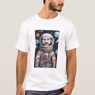 Funny Astronaut Face Cut Out Custom Vater Foto T-Shirt