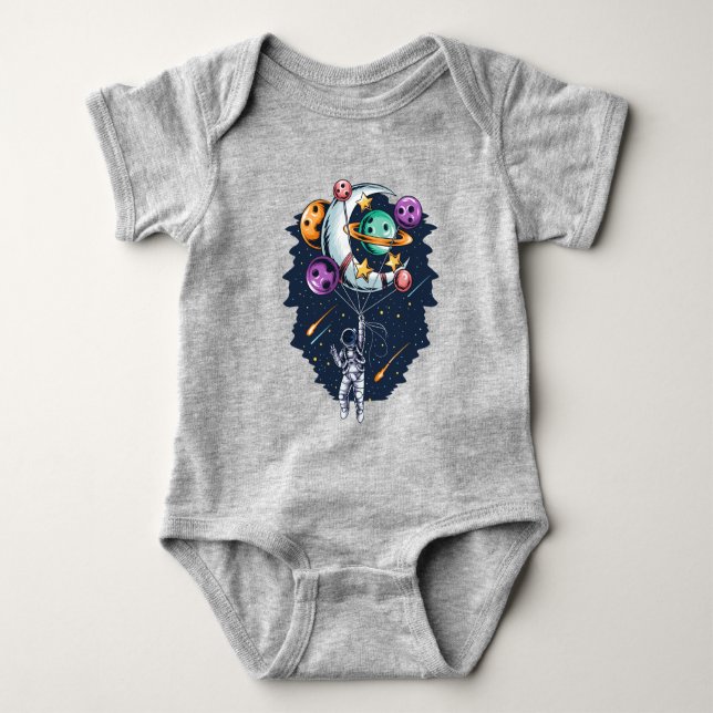 Funny Astronaut hält einen Ballon von Planets Baby Baby Strampler (Vorderseite)