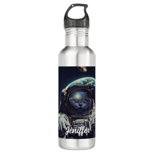 Funny Astronaut Kurzhaarkatze im Weltraum Edelstahlflasche