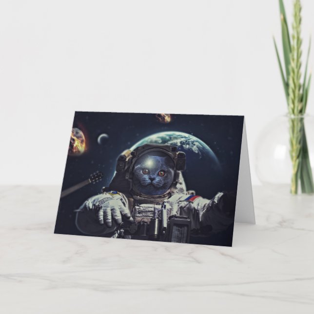 Funny Astronaut Kurzhaarkatze im Weltraum Karte (Vorderseite)