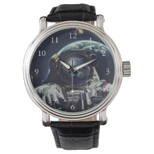 Funny Astronaut Kurzkatze im Wellness-Center Armbanduhr