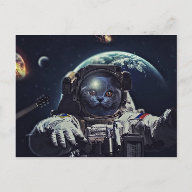 Funny Astronaut Kurzkatze im Wellness-Center Postkarte (Vorderseite)