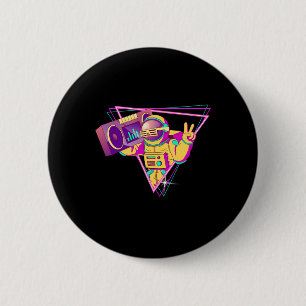 Funny Astronaut mit Boombox Disco Dancer 70er Disk Button