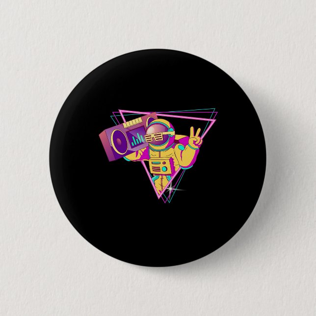 Funny Astronaut mit Boombox Disco Dancer 70er Disk Button (Vorderseite)