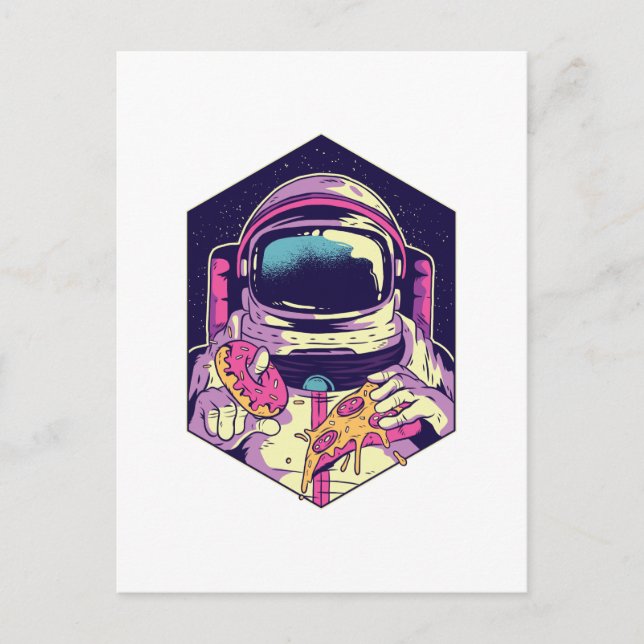 Funny Astronaut PIZZA Cartoon Graphic Space Geek Postkarte (Vorderseite)
