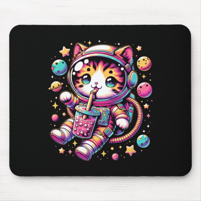Funny Astronaut Space Kawaii Boba Tea Kata Mousepad (Vorne)