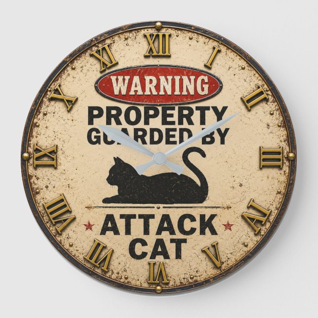 Funny Attack Cat  Große Wanduhr (Vorderseite)