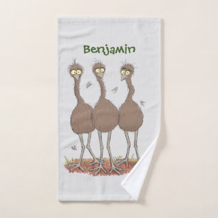 Funny Australian emu trio Cartoon Illustration Badhandtuch Set