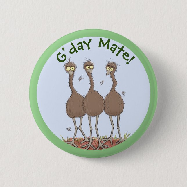 Funny Australian emu trio Cartoon Illustration Button (Vorderseite)