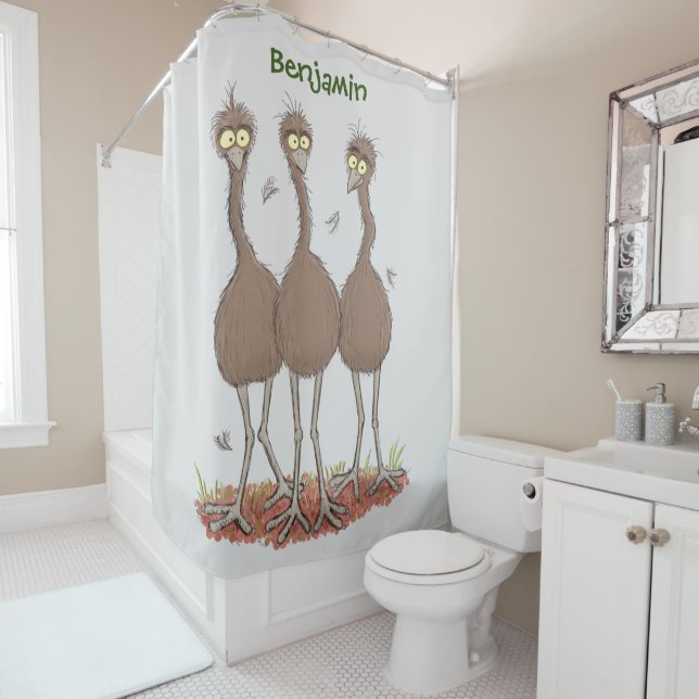 Funny Australian emu trio Cartoon Illustration Duschvorhang (Beispiel)