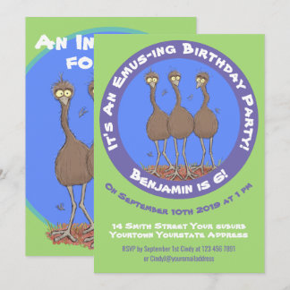 Funny Australian emu trio Cartoon Illustration Einladung