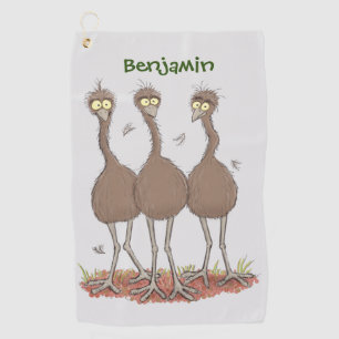 Funny Australian emu trio Cartoon Illustration Golfhandtuch
