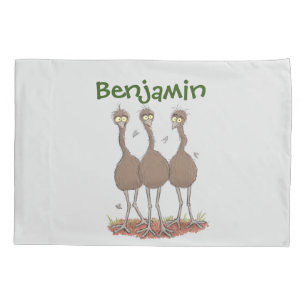 Funny Australian emu trio Cartoon Illustration Kissenbezug