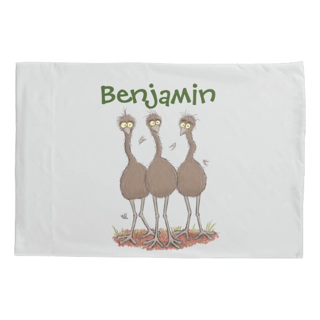 Funny Australian emu trio Cartoon Illustration Kissenbezug (Rückseite)