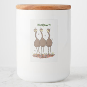 Funny Australian emu trio Cartoon Illustration Lebensmitteletikett