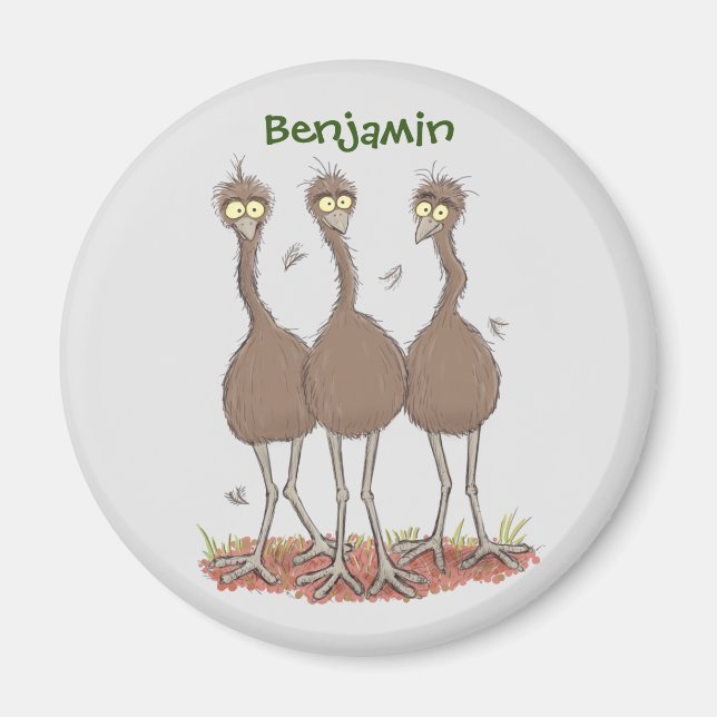 Funny Australian emu trio Cartoon Illustration Magnet (Vorne)