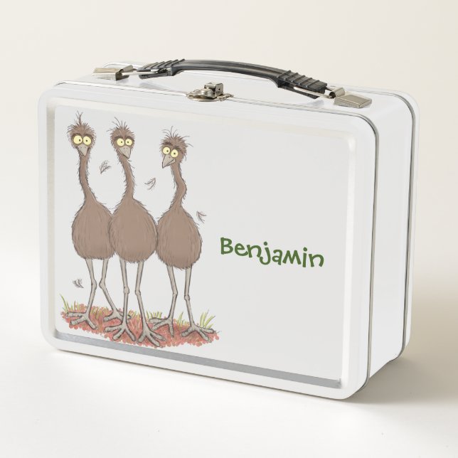 Funny Australian emu trio Cartoon Illustration Metall Brotdose (Vorderseite)