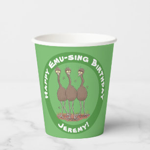 Funny Australian emu trio Cartoon Illustration Pappbecher