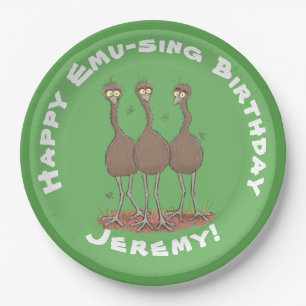 Funny Australian emu trio Cartoon Illustration Pappteller