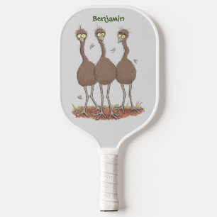 Funny Australian emu trio Cartoon Illustration Pickleball Schläger