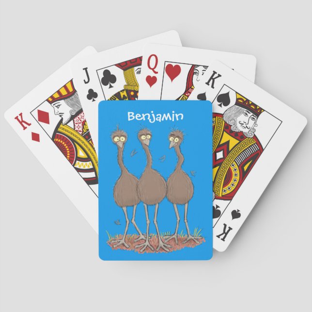 Funny Australian emu trio Cartoon Illustration Spielkarten (Rückseite)