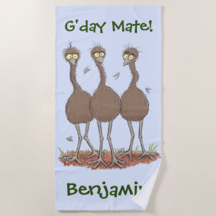 Funny Australian emu trio Cartoon Illustration Strandtuch